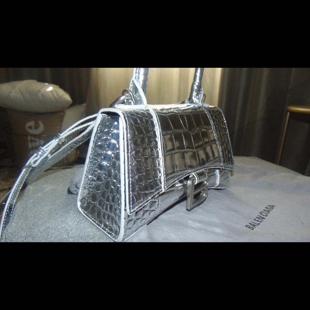 Balenciaga Silver Croc-Embossed Bag
